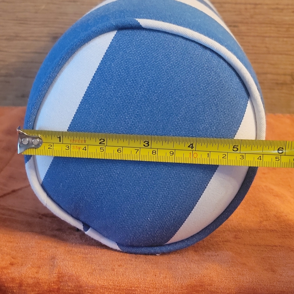 New Outdoor Sunbrella Neck Roll Bolster Pillow Water Resistant Blue & White - Picture 9 of 16